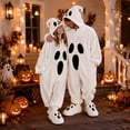 thumbnail image 6 of Halloween Pajamas Ghost Themed Hooded Onesie Plush Pjs for Women (White M), 6 of 8