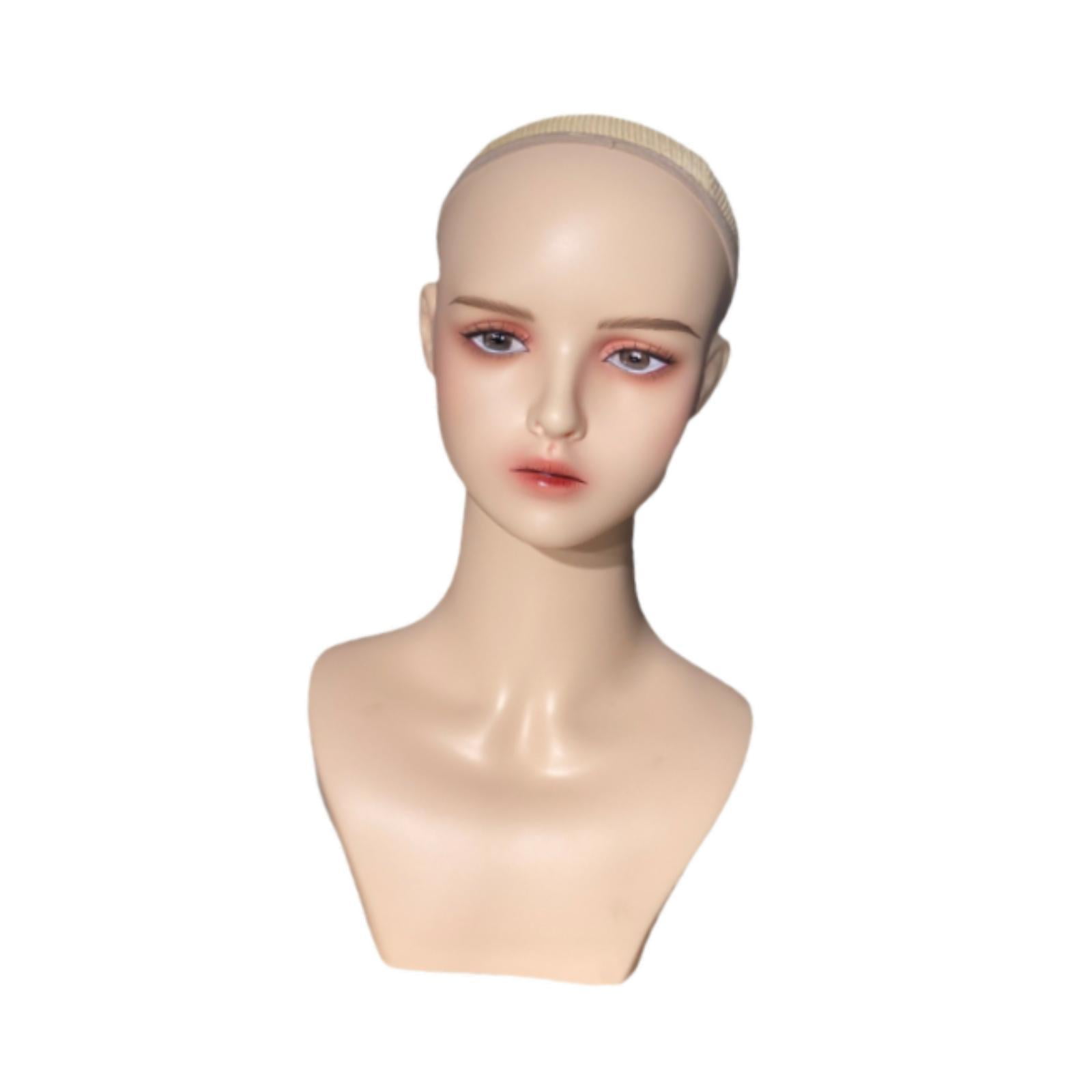 Stgfyxgs Realistic Female Mannequin Head with Makeup Stable Multifunctional Holder Display Stand Manikin PVC Head for Hats