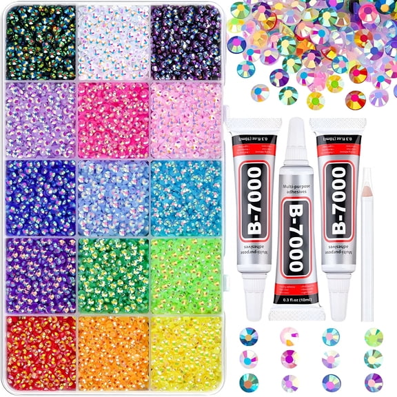 DESIGNICE 15 Colors Resin Jelly Rhinestones for Bedazzling, Multicolor Resin Flatback Gems for Diamond Art, Bedazzler Kit with 3Pcs Jewelry Glue, for Diy Crafts Clothing Tumblers Mugs Decor Nail Art