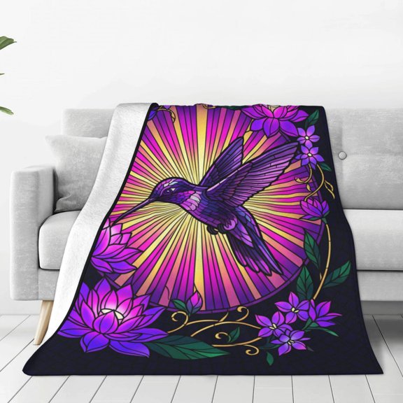 Hummingbird Gift for Women and Mom, Floral Flower Bird Flannel Throw Blanket, Soft Cozy Mother's Day Gift, Home and Bedroom Decor 50x40