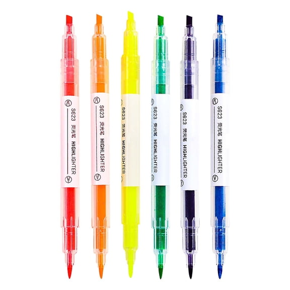 Byujiro 6-Count Dual-Tip Highlighter Set Double-Ended Chisel & Fine Tip Markers for Highlighting, Underlining, Note-Taking & Art Projects