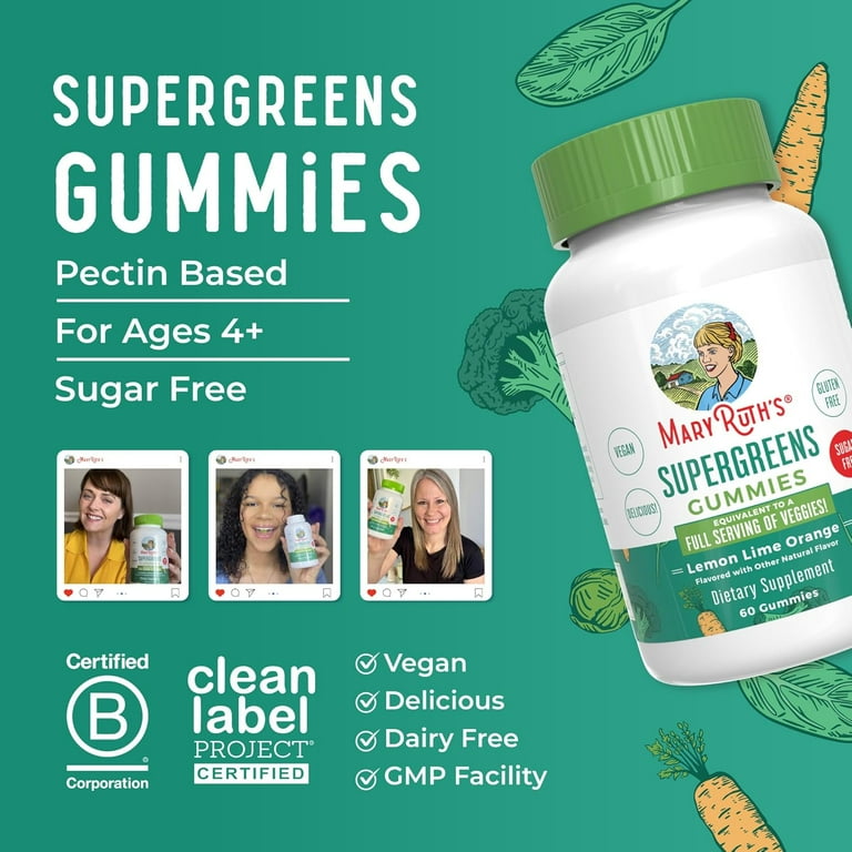 2 pack) MaryRuth's Supergreens Gummies Veggie Supplement Lemon