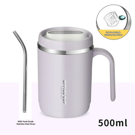 

500ml (17 oz) Travel Mug with Lid and Straw – Food Grade 304 Stainless Steel Interior Lightweight PP Plastic Exterior Perfect for Hot and Cold Beverages Ideal for Home Office and Outdoor Use
