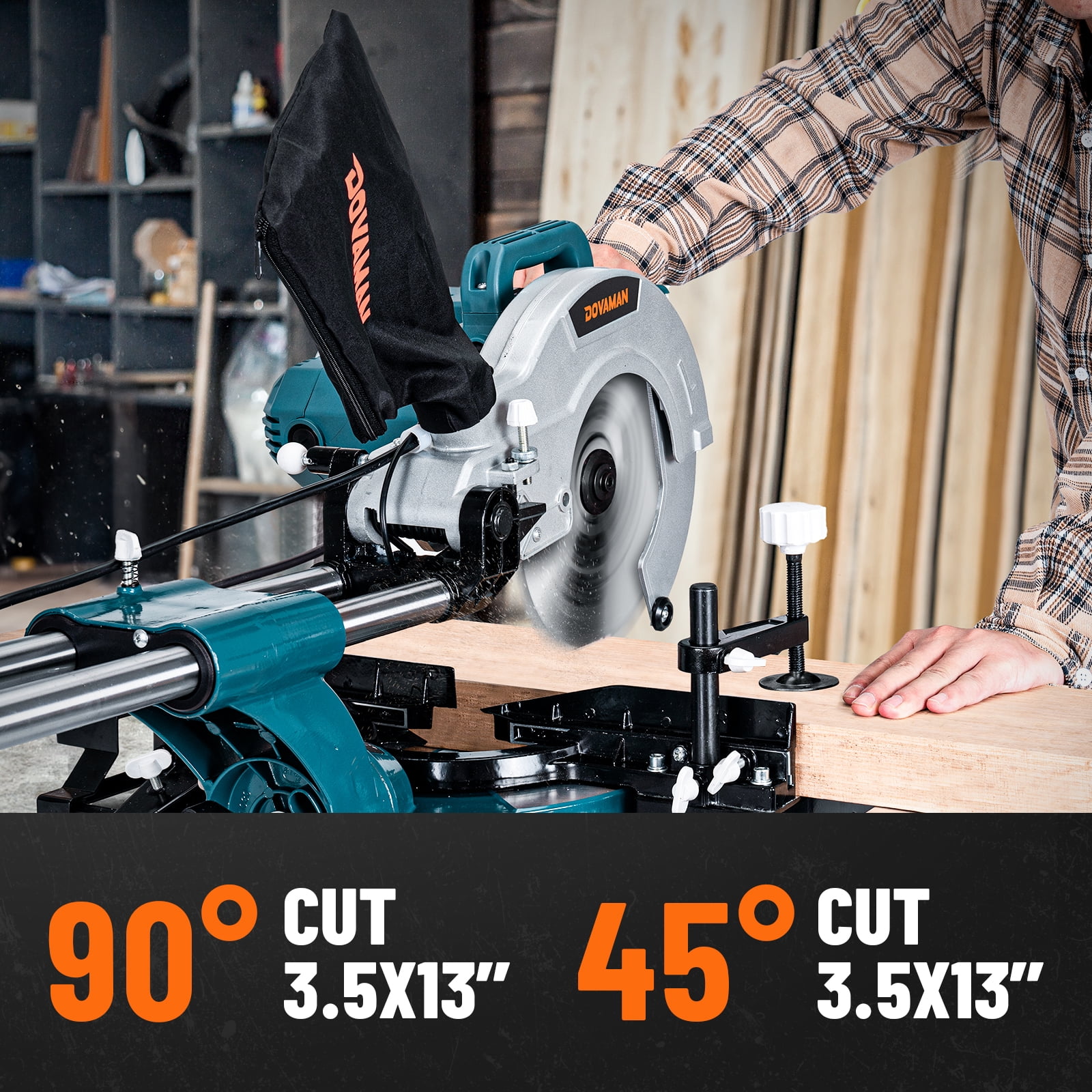 DOVAMAN 10-Inch Sliding Compound Miter Saw, 15-Amp Power Miter Saw with 3 Blades, Dual-Speed 4500/3200 RPM Sliding Miter Saw for Wood, PVC & Soft Metal, Laser Guide