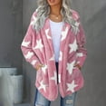 thumbnail image 4 of AherBiu Pajama Coats for Women Fleece Cardigan Open Front Graphic Printed Hooded Flannel Outwear with Pockets, 4 of 7