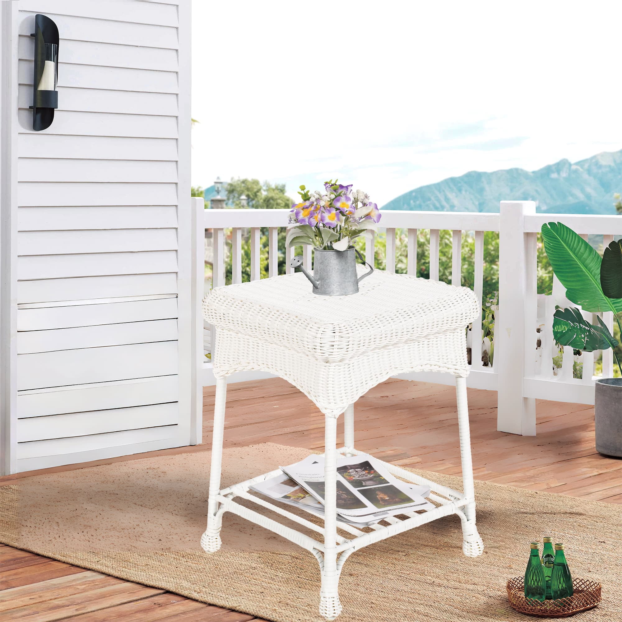 Jeco Resin Wicker Outdoor 17"W x 17"D Patio Square End Table in White