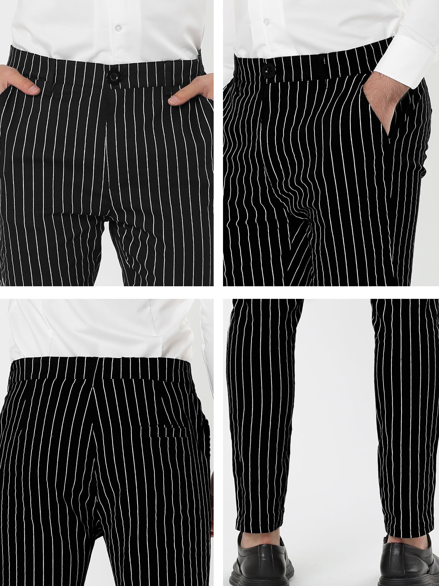 Unique Bargains Men's Striped Pants Slim Fit Flat Front Business Dress Trousers 34 Black