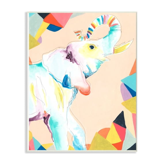Stupell Industries Colorful Abstract Elephant Animal Rainbow Drawing Wall Plaque Art by June Erica Vess