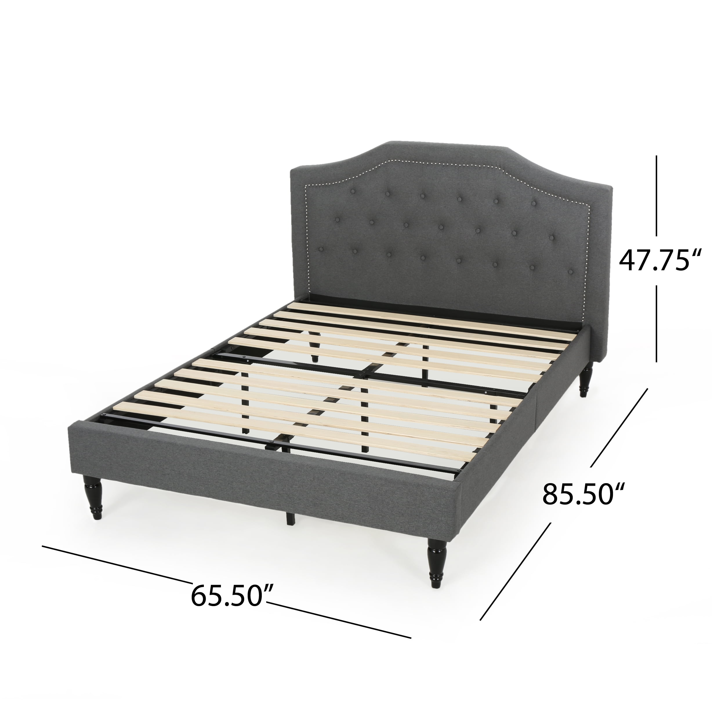 Noble House Rigley Contemporary Low Profile Fully Upholstered Fabric Platform Bed Frame, Queen, Charcoal Gray