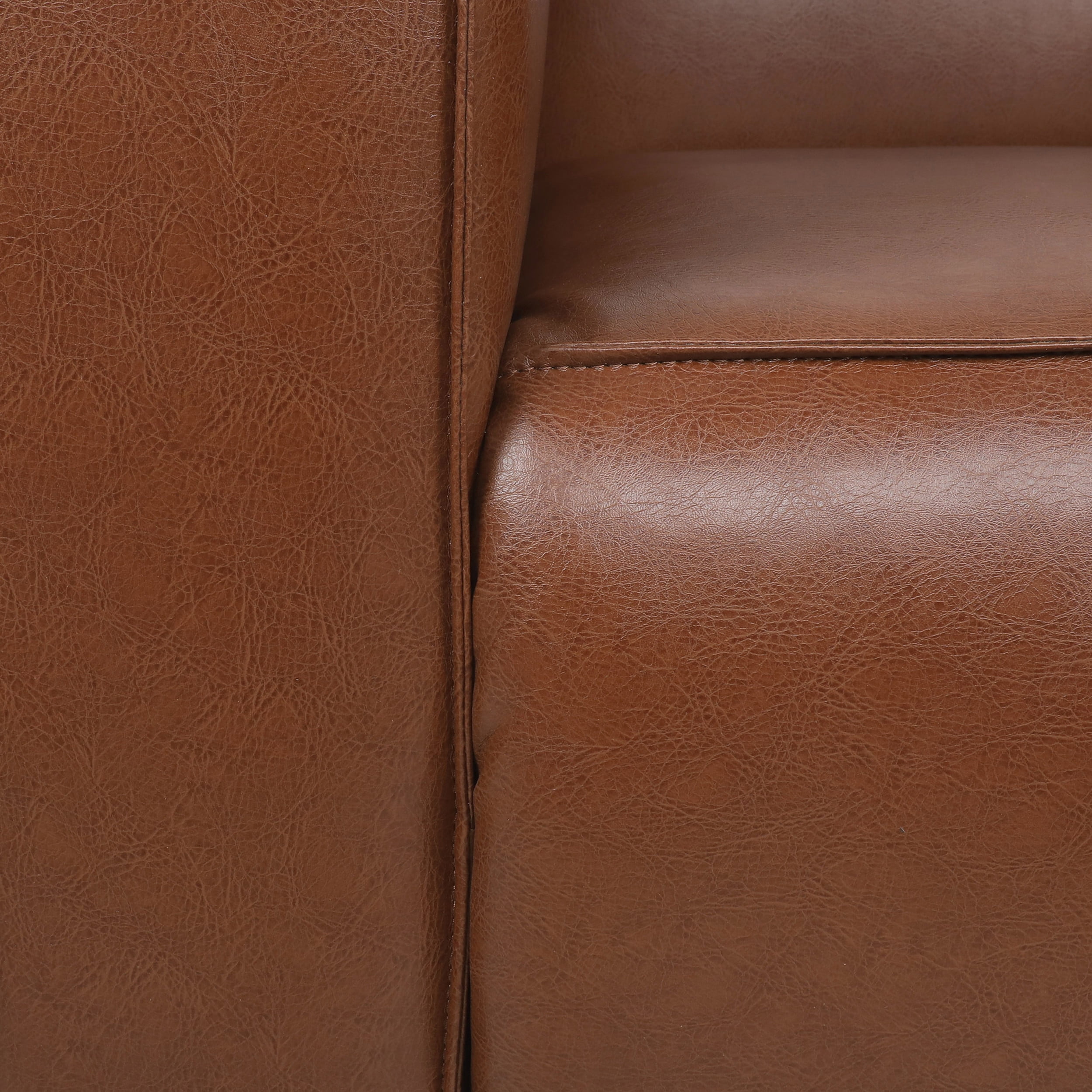 Noble House Denison Faux Leather 3 Piece Club Chair and Sofa Set, Cognac Brown and Dark Walnut