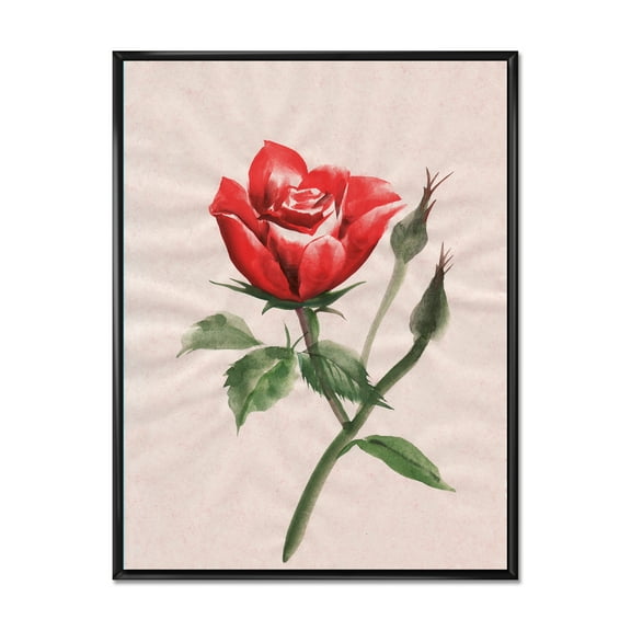 Designart 'Ancient Red Rose Flower II' Traditional Framed Canvas Wall Art Print