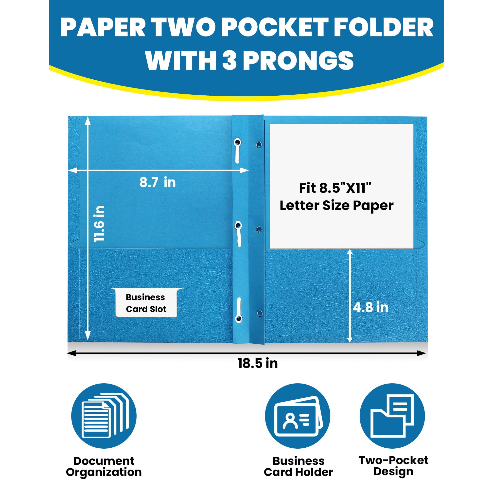 2 Pocket Folders with Prongs, 25 Pack Assorted Colors, Letter Size Paper Folders with 3 Prongs, Office Home Business Supplies, Multicolor