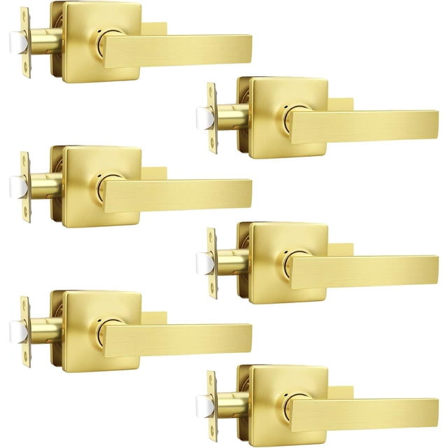 Levier de Porte de Passage en Laiton Doré Brossé Poignées de Porte Intérieures (Ensemble de Levier Antidérapant) pour Portes de Couloir Ou Garde-Robes Réversible pour Portes de Garde-Robe Côté Droit et Gauche Leviers de Porte d'Intérieur à Main