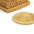 thumbnail image 3 of Honey Brown Set of 6 Round Natural Rattan Placemats with Rectangular Holder, 3 of 6