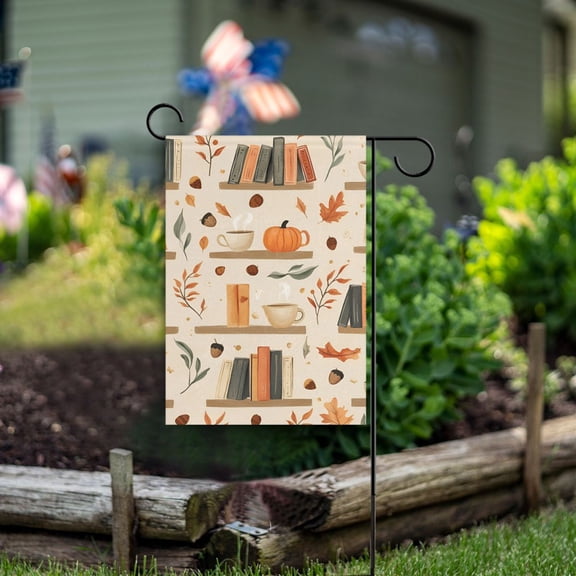 Yayeee Garden Flag 12" x 18" Double Sided Outdoor Yard Lawn Holiday Decorations, Fall Book Shelf