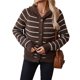 thumbnail image 3 of Suéteres Tipo Cárdigan A Rayas para Mujer, Ropa de Otoño, Blusas de Larga Informales A con Botones. Marrón S, 3 of 10