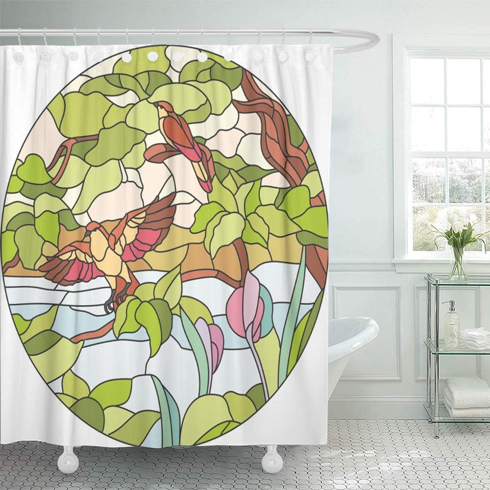 KSADK Colorful Abstract Stained Glass Bird Landscape Green Bright