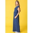 thumbnail image 2 of Navy Polka Dot Folded Cap Sleeve Maxi Dress with Pocket, 2 of 7