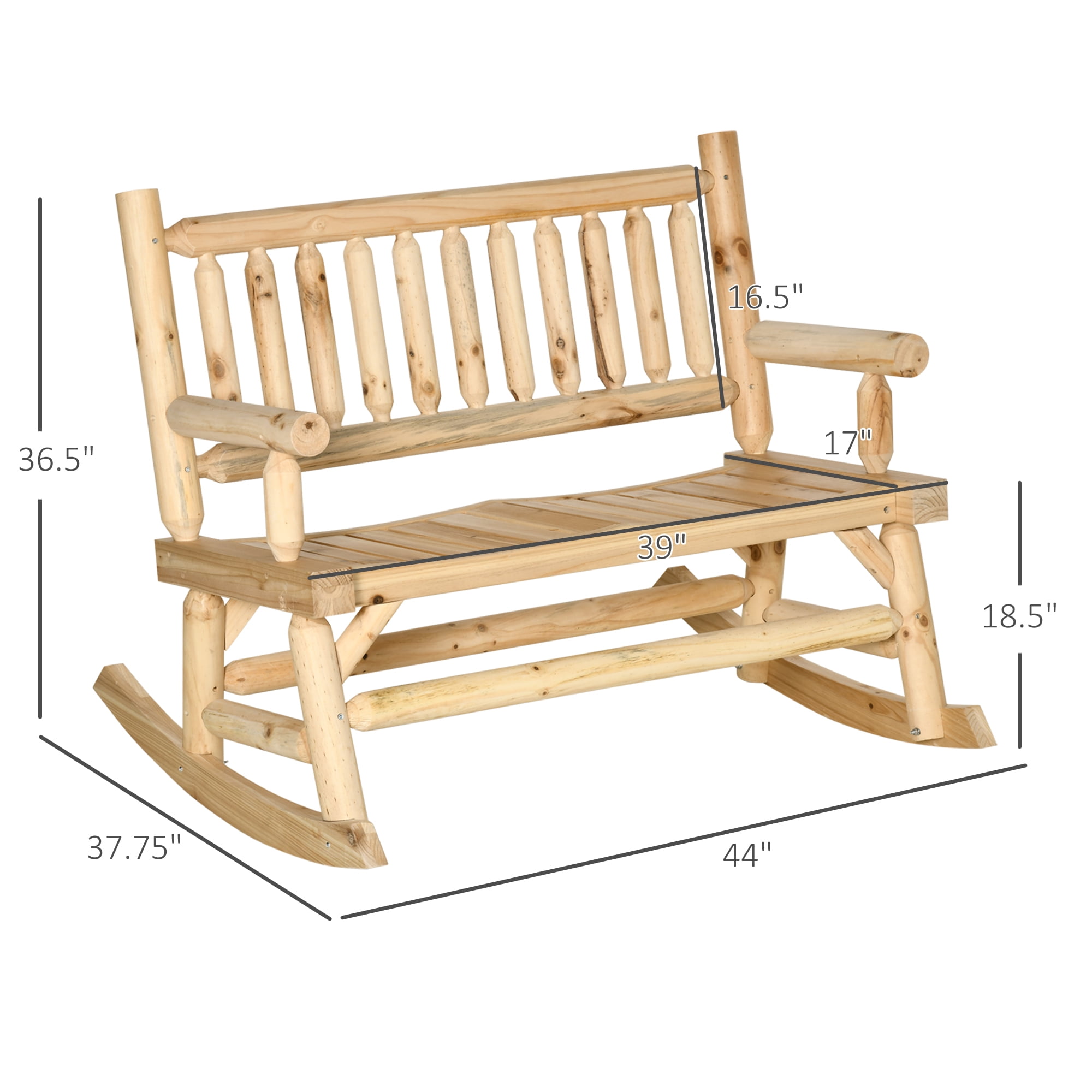 Outsunny 2 Person Outdoor Wooden Patio Rocking Bench Outdoor
