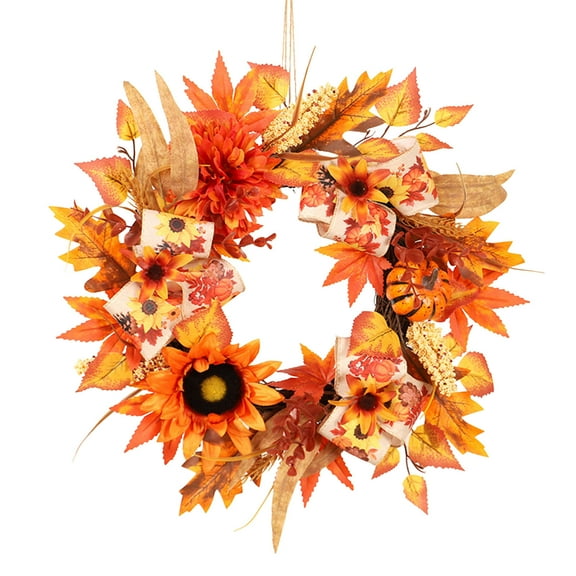 TFYZYY Sunflower Wreath Maple Leaf Fall Decor Artificial Floral Door Hanging for Thanksgiving Home Indoor Outdoor Decoration 22 Inch