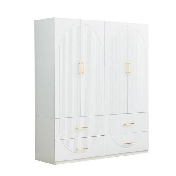 Pemberly Row 74.2" H Wood 4 Doors Armoire Wardrobe Closet Shelves in White