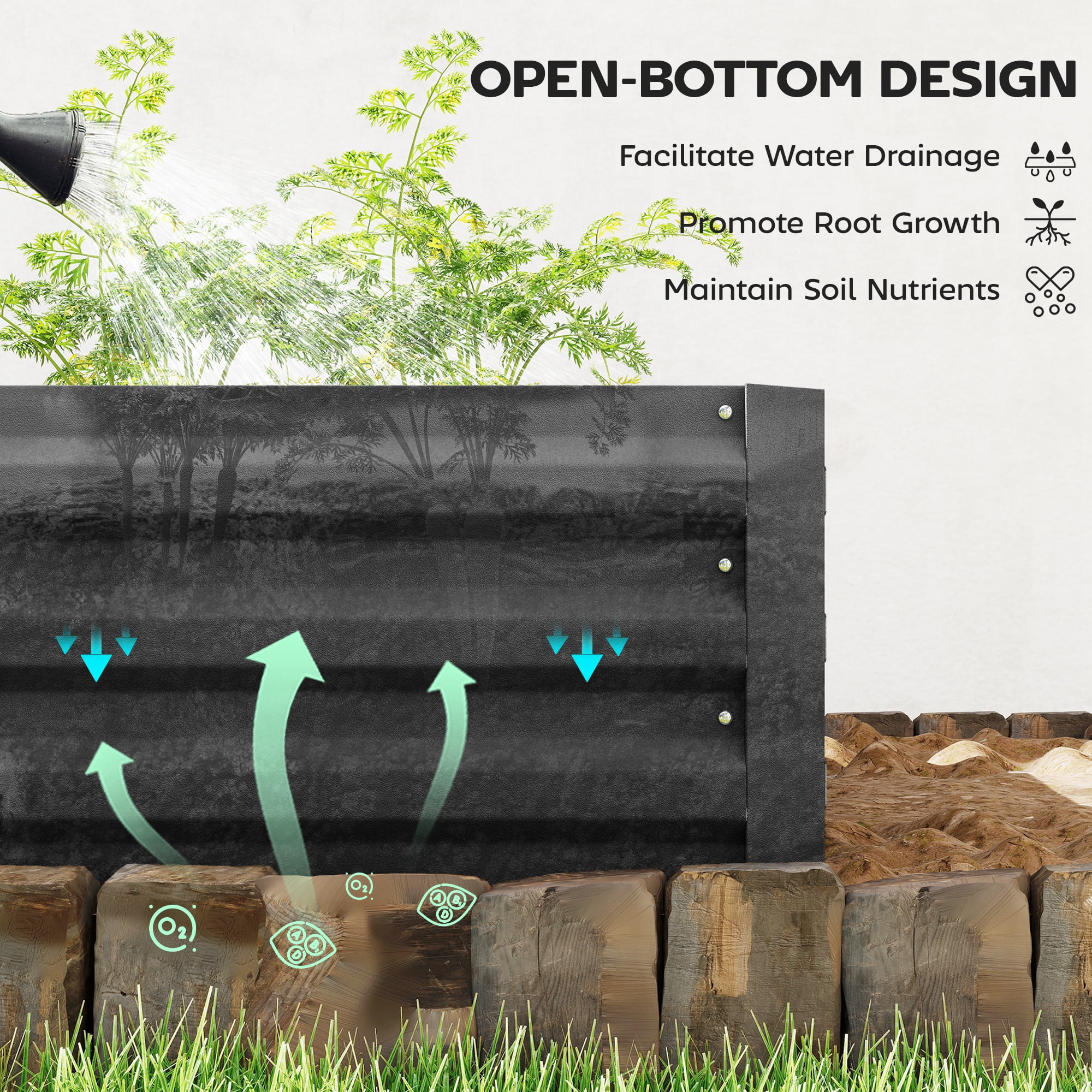 Outsunny 95" x 36" x 12" Galvanized Raised Garden Bed, Metal Elevated Planter Box, Easy DIY and Cleaning for Growing Flowers, Herbs, Black