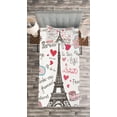 thumbnail image 3 of Ambesonne Eiffel Tower Quilted Bedspread Set 2 Pcs, Paris Letter Heart, Twin Size, Black White Pink, 3 of 3