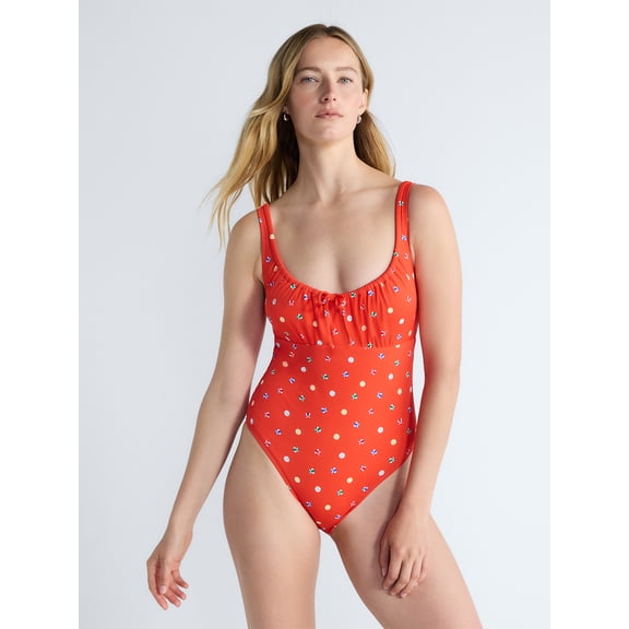 Free Assembly Women's and Women's Plus Cinched Neck One Piece Swimsuit, Sizes XS-3X