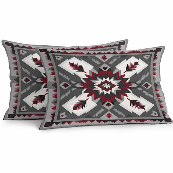 Red Grey White Outdoor Pillow Covers Pack of 2 Bohemian Ethnic Vintage Texture Waterproof Throw Pillow Covers Decorative Cushion Cases for Patio Garden Tent Balcony Couch 20x12 inch