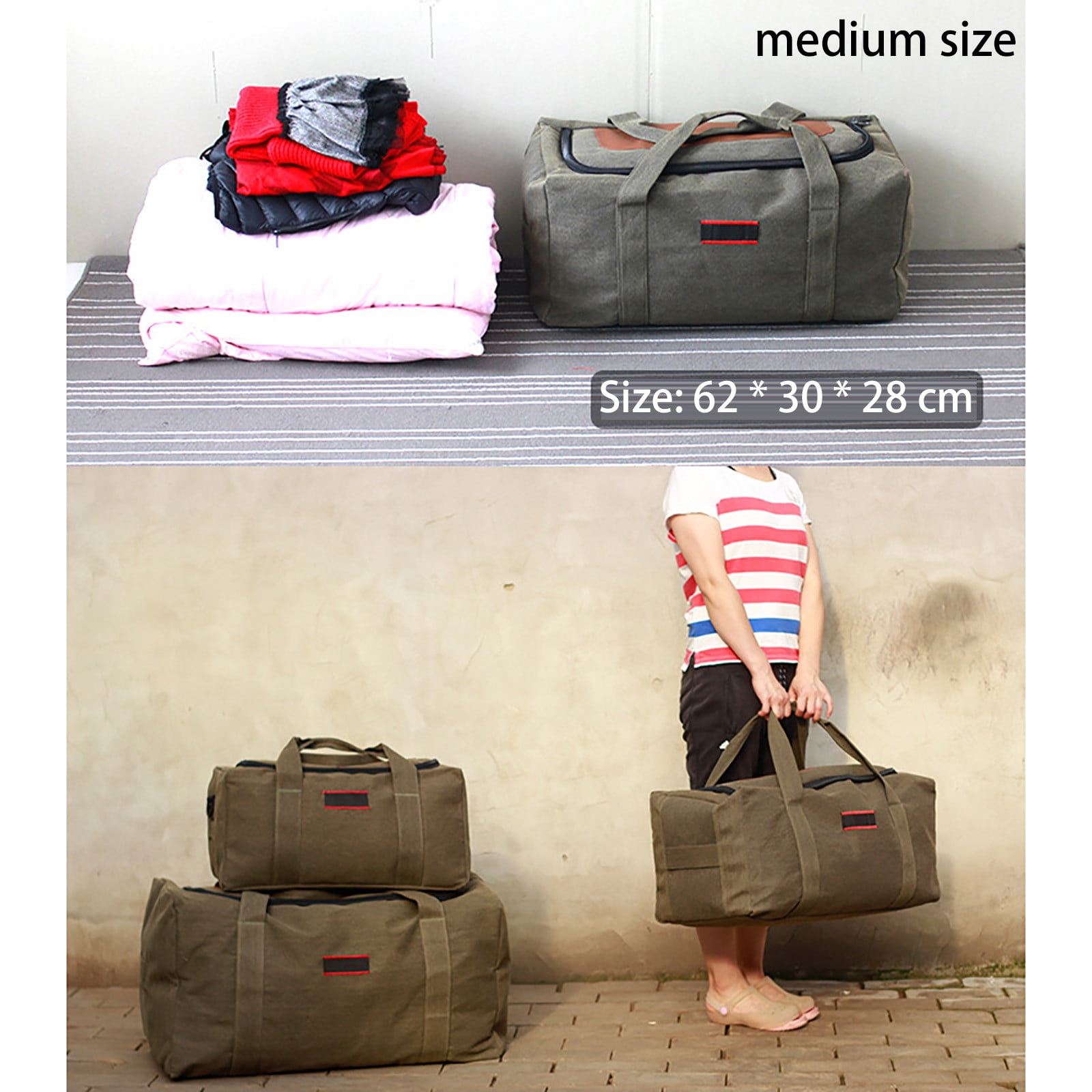 openpig Heavy-Duty Canvas Shoulder Duffle Bag - Rugged Travel Gym Gear Equipment Bag - Canvas Duffle Bag for Travel, Duffel Overnight Weekend Bag(A)