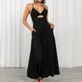 thumbnail image 4 of Wedding Guest Dresses for Women,Clearance Women's Fashionable Solid Color Suspender V-neck Bra Suspender Slit Dress, 4 of 5