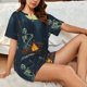thumbnail image 4 of Balery Moonlit Skeleton Campfire Conjunto de Pijama para Mujer con Estampado, Dos Piezas de Manga Corta y Shorts, Ropa de Dormir Suave con Cuello Redondo y Bolsillos-X-Large, 4 of 6