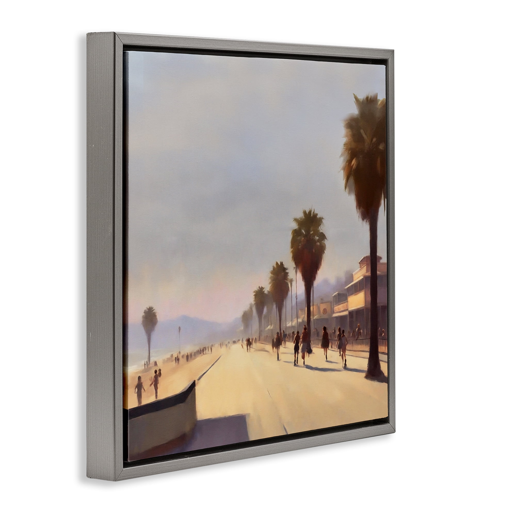 Stupell Industries Palm Tree Boulevard Landscape & Nature Painting Gray Floater Framed Canvas Art Print Wall Art, 18 x 18