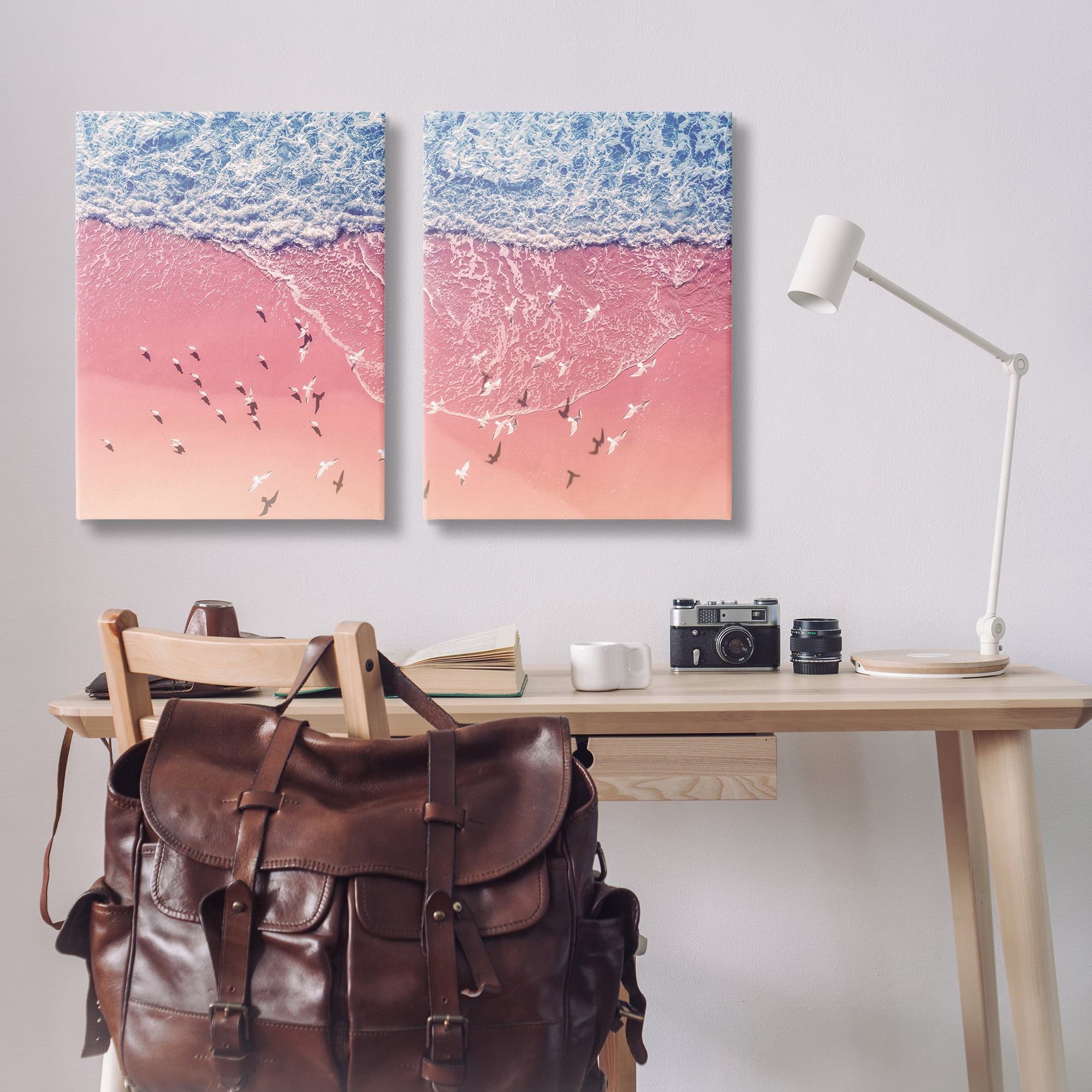Stupell Industries Minimalist Aerial Beach Nautical & Beach Photography Wrapped Canvas Art Print Wall Art, 24 x 36, Set of 2