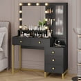 thumbnail image 6 of Afuhokles Vanity Table with Lighted Mirror and Charging Station, Vanity Desk with 10 LED Bulbs, Makeup Table with with 5 Drawers, Black, 6 of 8