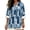 Art Boho Blue Bamboo, variant on Faux Linen Shirts Women's V-Neck Blouses Retro Flower Bamboo Print Breathable Roll Up Sleeve Shirts Summer Beach Top 3/4 Sleeve Vacation Outfits, 2XL