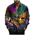 thumbnail image 3 of QATAINLAV Mens Mardi Gras Shirt Long Sleeve Novelty Funny Button Down T-Shirt Carnival Graphic Laple Collar Blouse Tops Holiday Streetwear Multicolor XXL Gifts for Mom, 3 of 6
