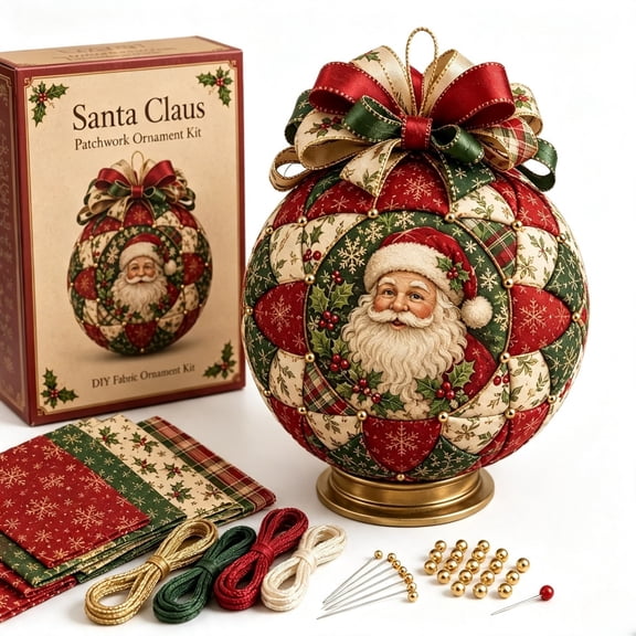 Christmas Classics Patchwork Ornament DIY Kit | Handmade Holiday Ornament Craft, Christmas Tree Decoration & Traditional Festive Keepsake for Home Decor (santa)