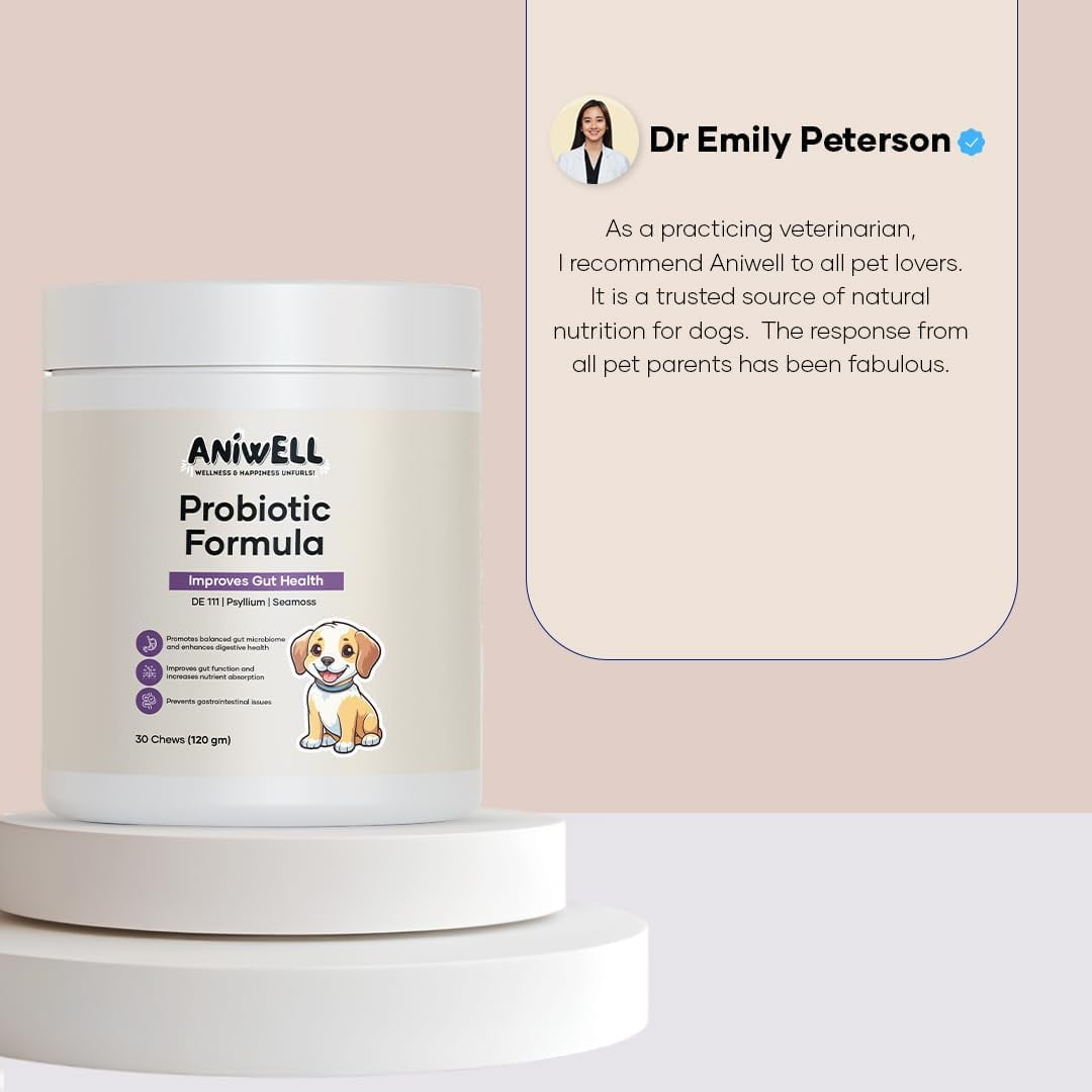 Aniwell Probiotics Chews for Digestive Health: Powered by Mixed Tocopherols, Supports Gut Health, Digestive Balance & Allergy Relief - Soft Chews | Pack of 3
