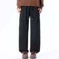 thumbnail image 5 of Qgtaibl Mens Baggy Black Pants Drawstring Elastic Waist Wide Leg Pant Streetwear Trendy Cargo Pockets Outdoor Hiking Pant S, 5 of 9