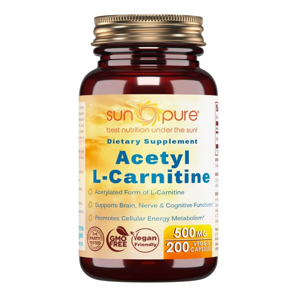 Sun Pure Acetyl LCarnitine Hcl Veggie Dietary Supplement 500mg, 200
