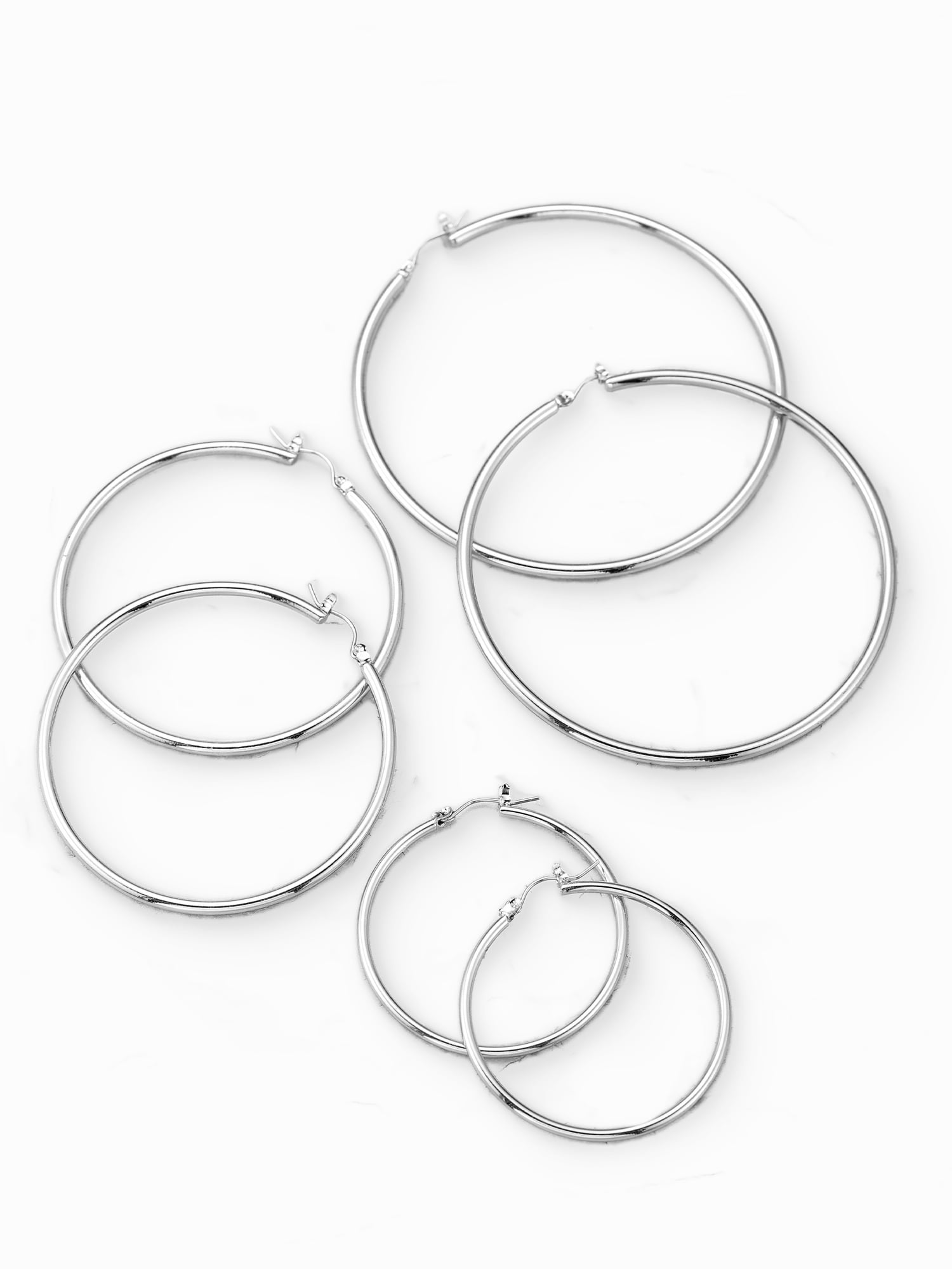 Time and Tru Women's Silvertone Endless Hoop Collection, 3 Pairs