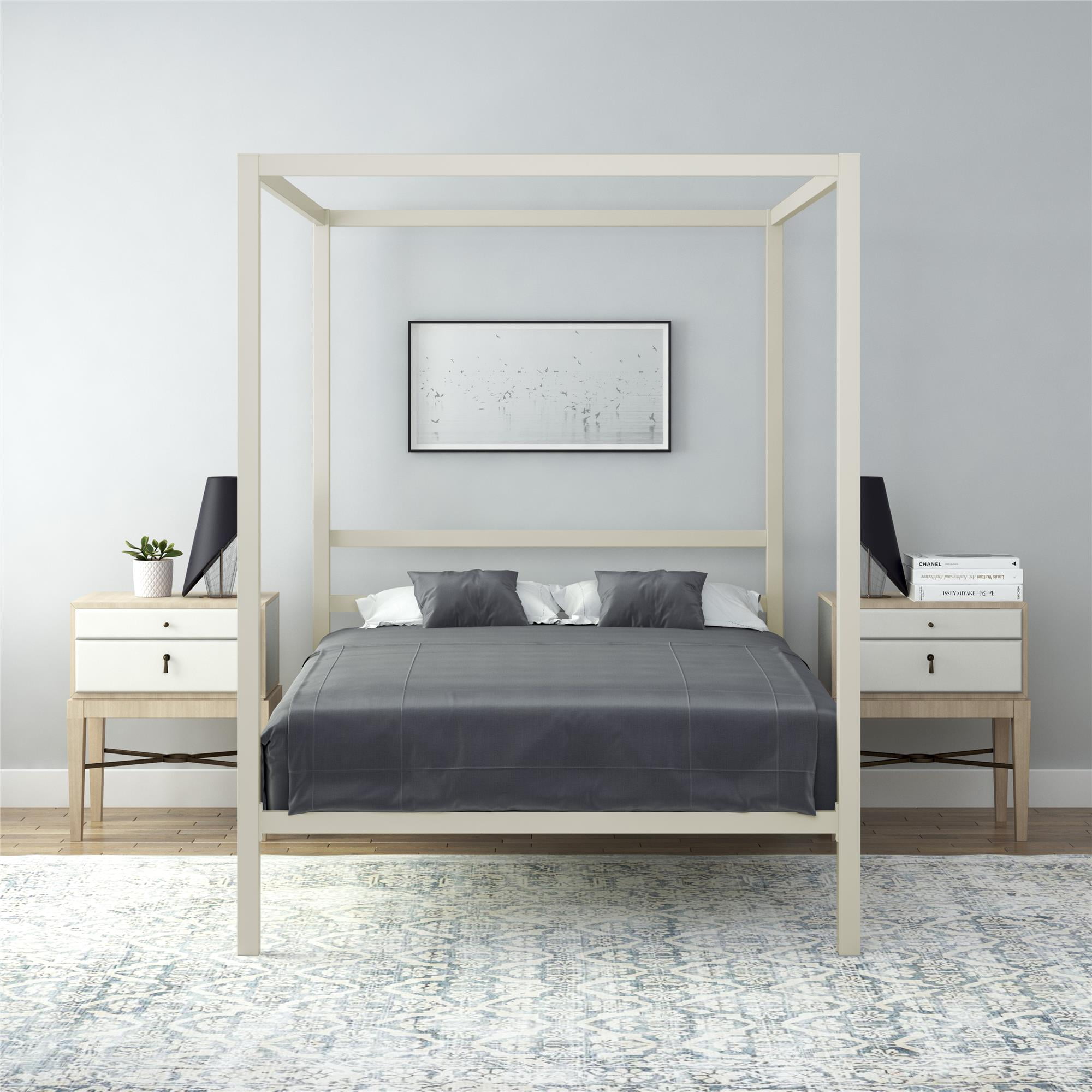 DHP Modern Metal Canopy Bed, Off White Metal, Full