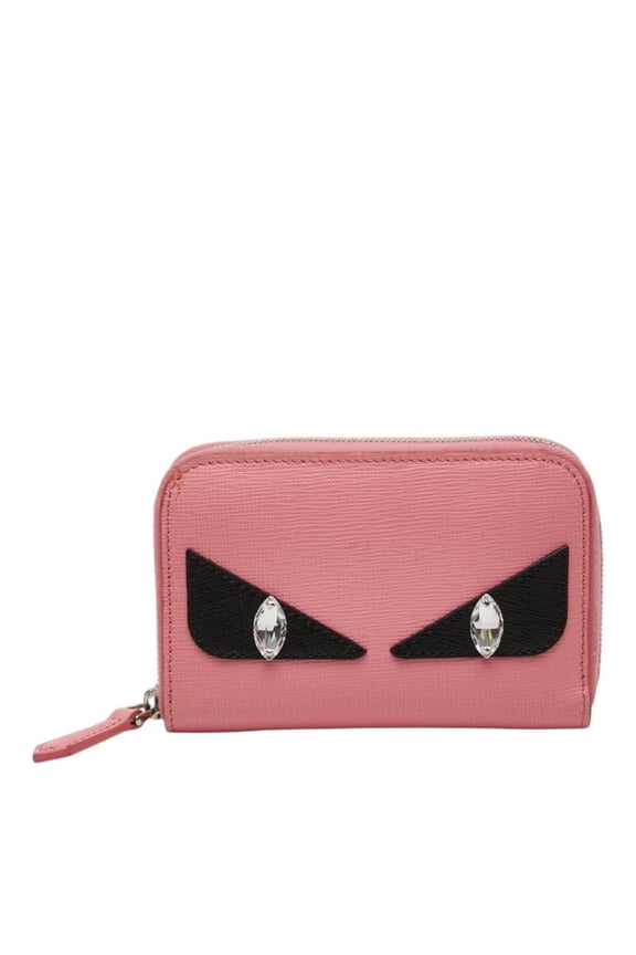 Pre-Owned Fendi Monster Wallet/Coin Purse, 8M0313, Pink/Black Leather, Women's FENDI