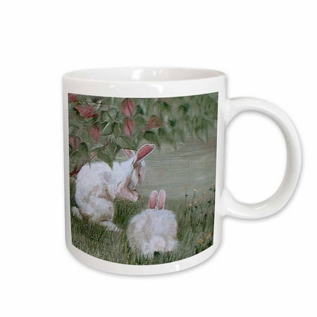 

3dRose 2 Bunny Rabbits Under a Bush Eating - One Sideview One Rear view Ceramic Mug 15-ounce