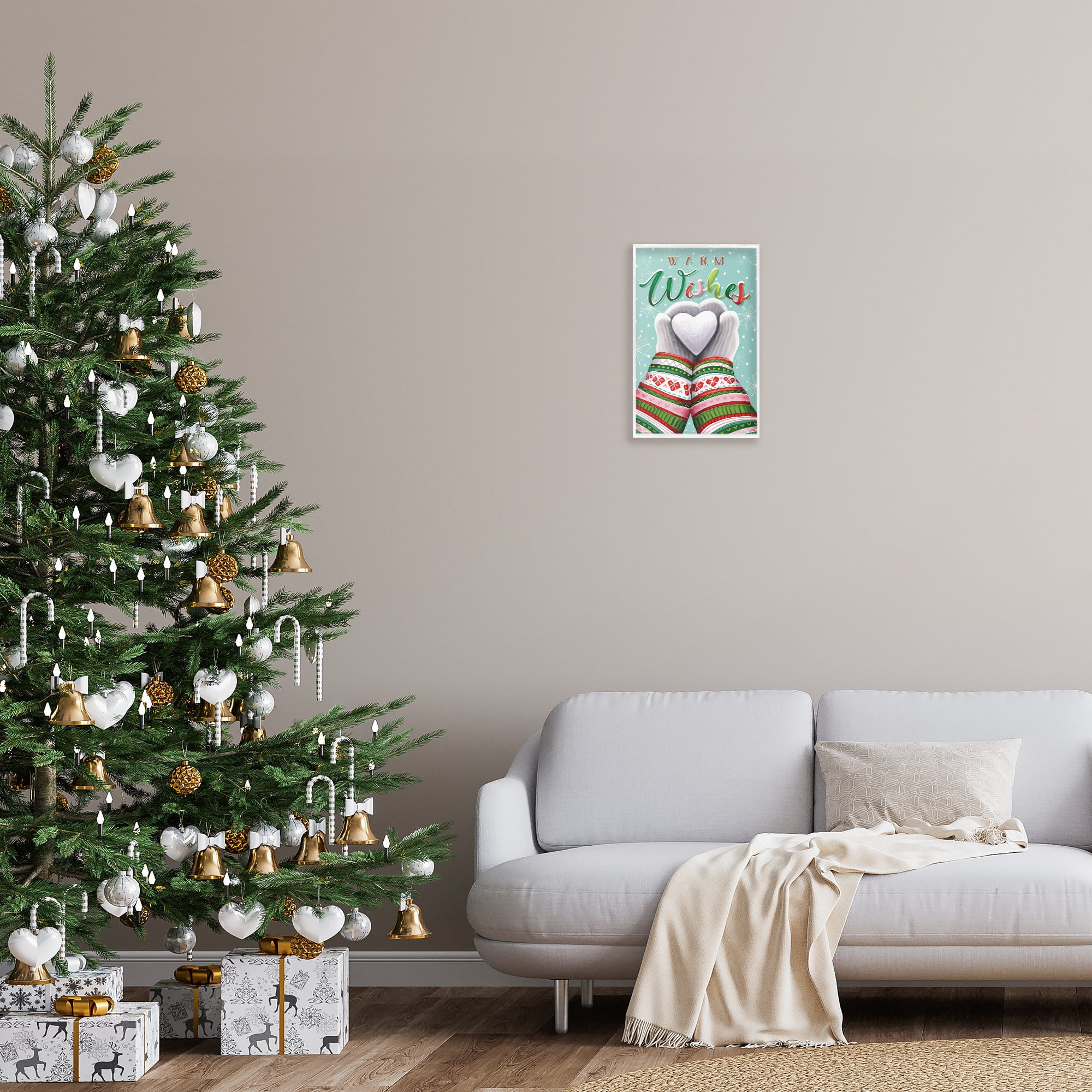Stupell Industries Warm Wishes with Heart Holiday Painting White Framed Art Print Wall Art, 12 x 18