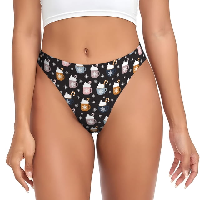 Balery Snowflake Cream Hot Cocoa Tangas de Algodón para Mujer con Estampado – Ropa Interior Sexy, Transpirable, G-string-Medium