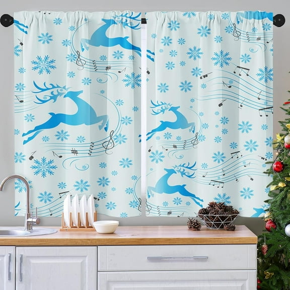 Merry Christmas Red Kitchen Curtains Set of 2, Santa Snow Snowflake Short Window Treatment Tier Curtains for Kitchen Over Sink Dining Room Decor (28x40 Inch)
