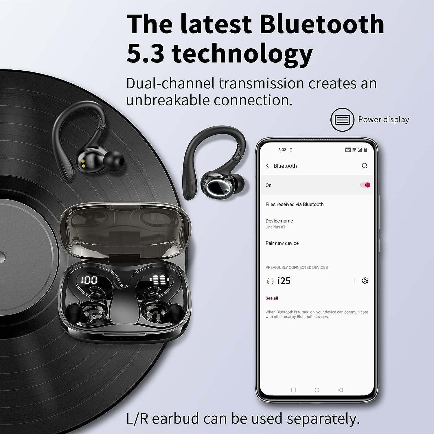 Wireless Earbuds, Bluetooth 5.1 Headphones with Mic, IP7 Waterproof Ear Hooks