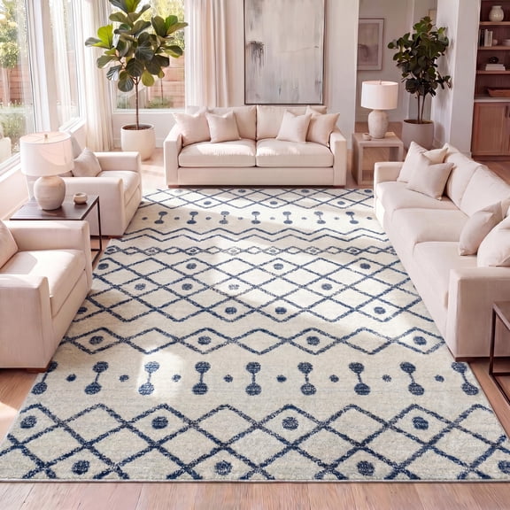 JONATHAN Y MOROCCAN HYPE 5 x 8 Area Rug, Aksil Moroccan Beni Souk - Cream/Navy, MOH208F-5